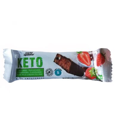 ​Baton KETO Ketoway cu ciocolata tripla si crema de capsuni Norbi Update 25g